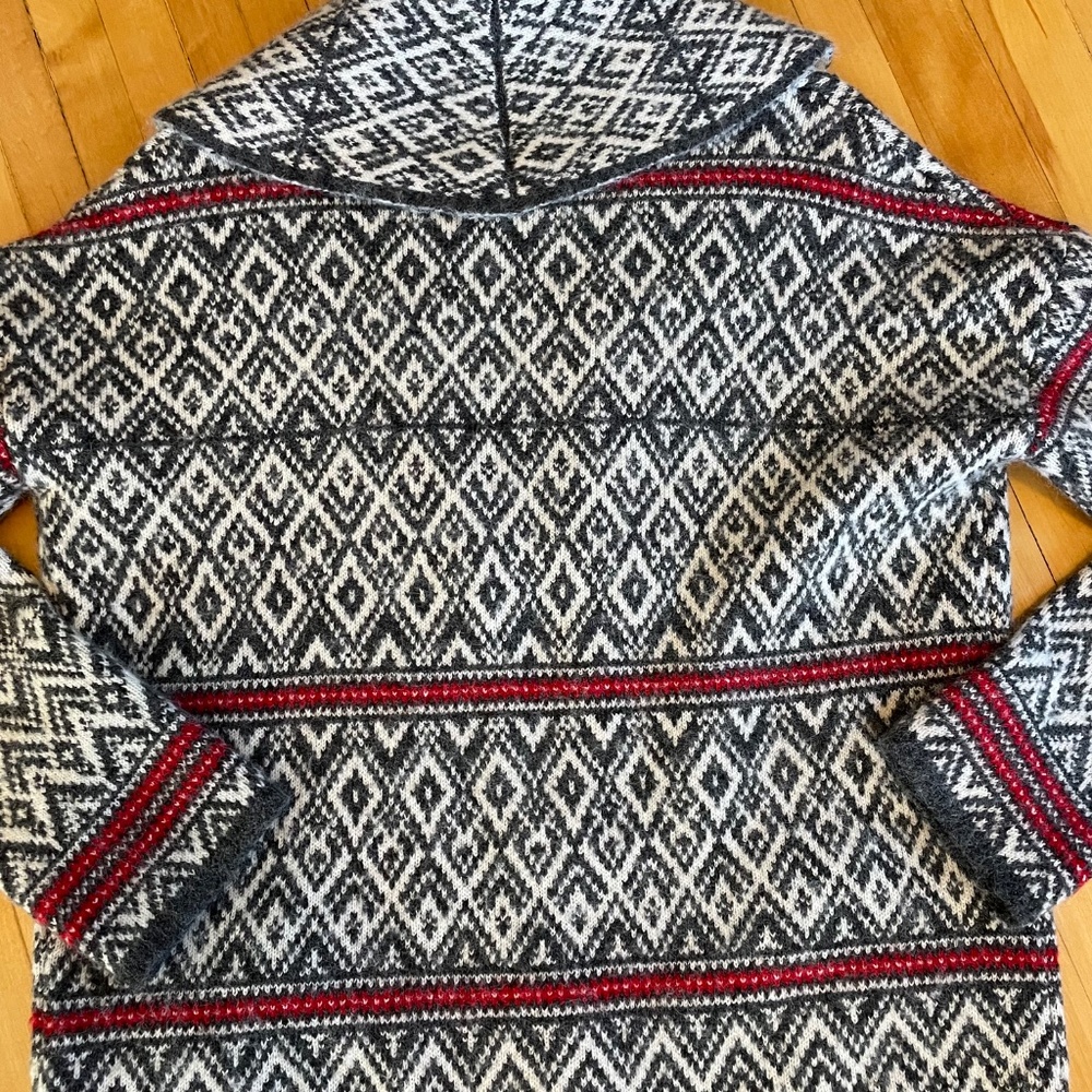 ASPEN Fair Isle Nordic Scandi Duster Sweater Cardigan Shawl Collar Pockets - Picture 8 of 11